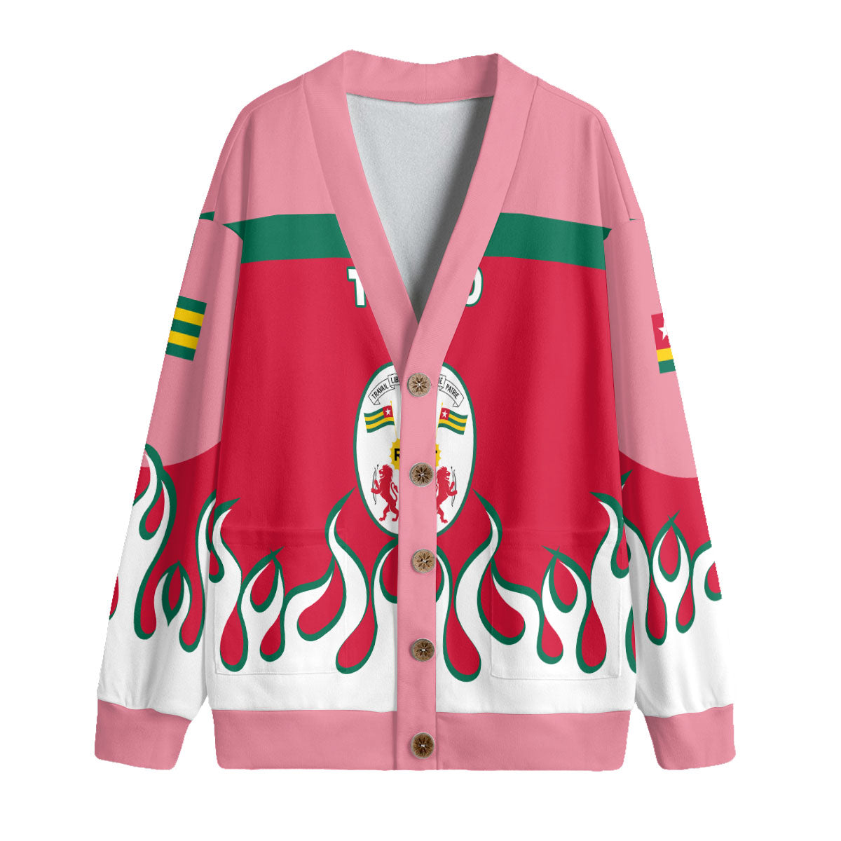 Togo Fleece Cardigan Flag & Coat Of Arms Fire Hockey Style