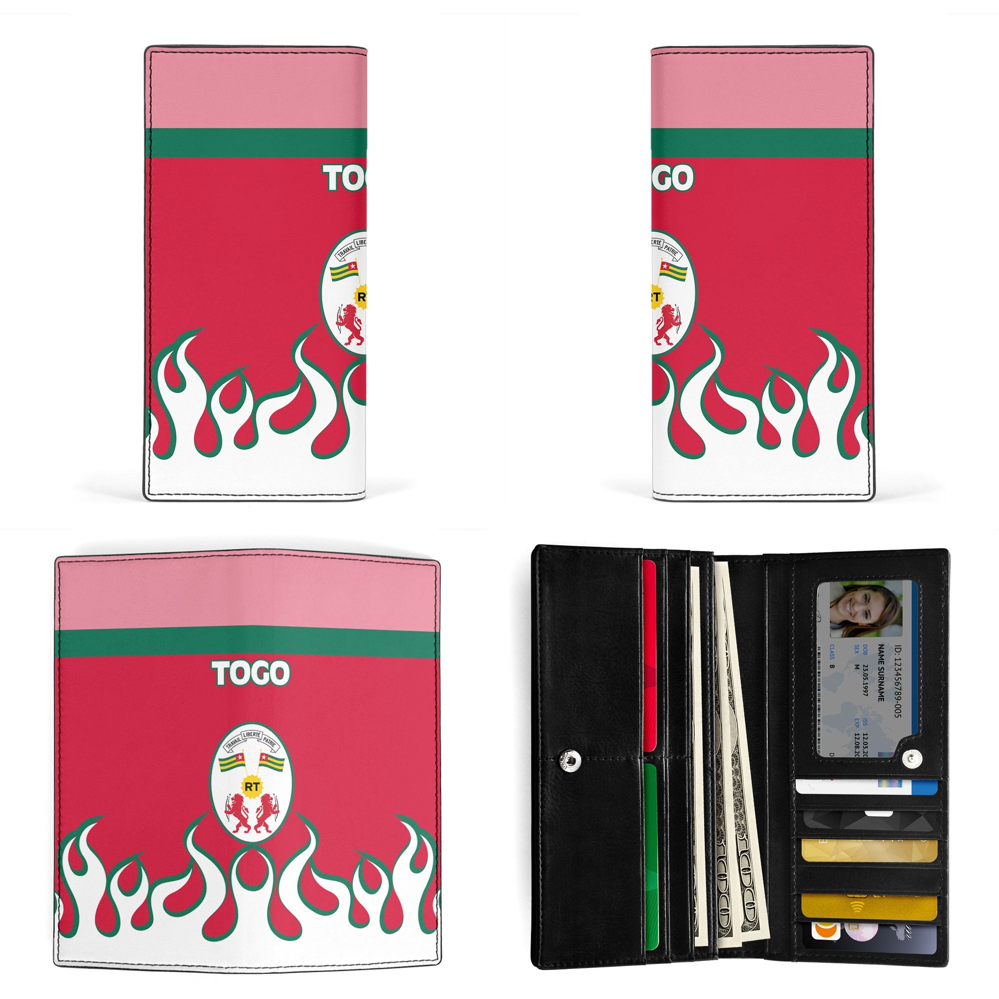 Togo Leather Wallet Flag & Coat Of Arms Fire Hockey Style