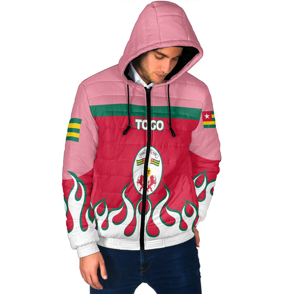 Togo Men Hooded Padded Jacket Flag & Coat Of Arms Fire Hockey Style