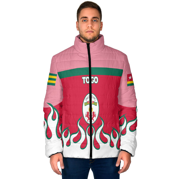 Togo Men Padded Jacket Flag & Coat Of Arms Fire Hockey Style