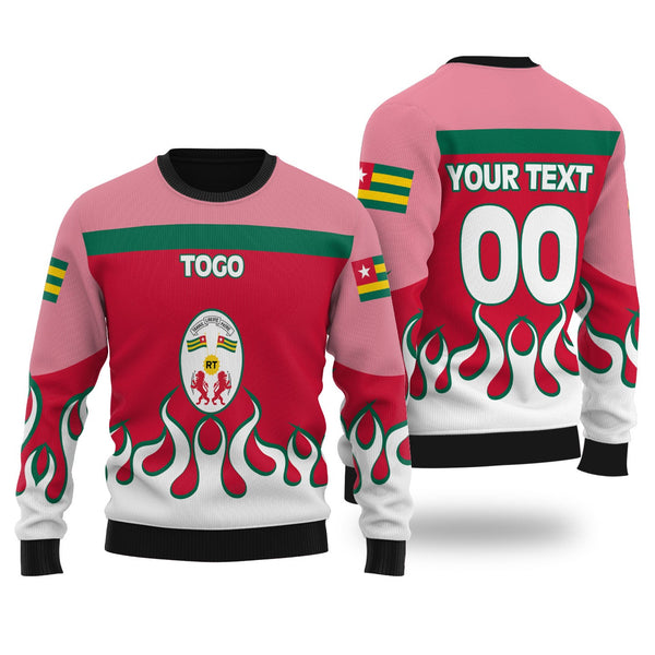 Togo Ugly Sweater Flag & Coat Of Arms Fire Hockey Style