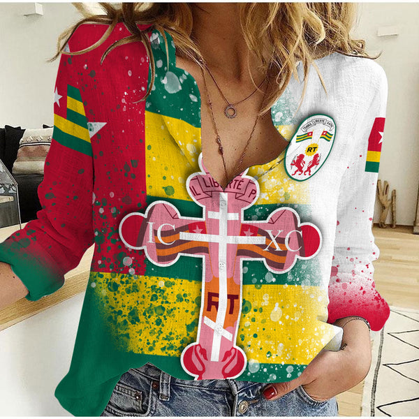 Togo Women Casual Shirt Flag & Coat Of Arms Orthodox Style