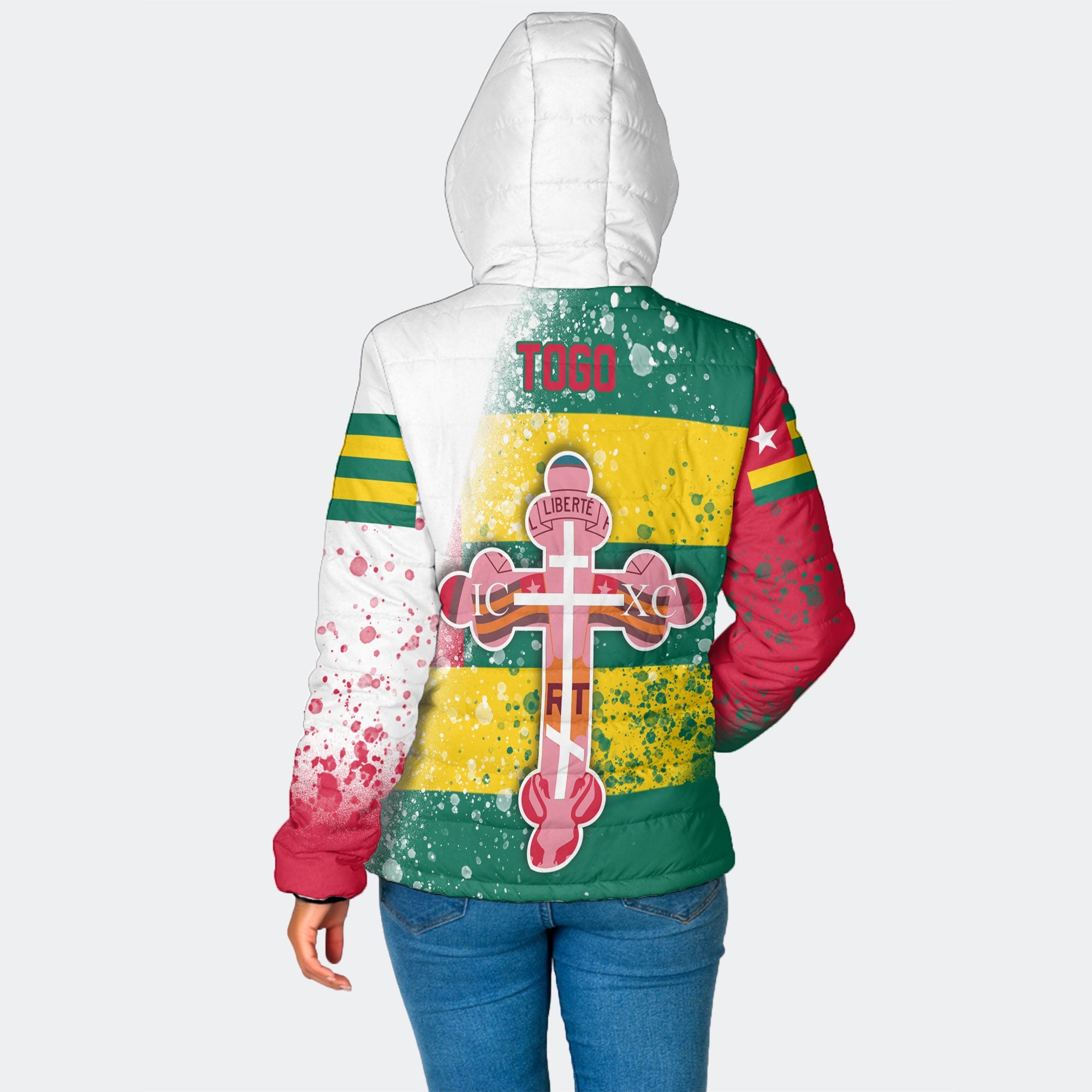 Togo Women Hooded Padded Jacket Flag & Coat Of Arms Orthodox Style