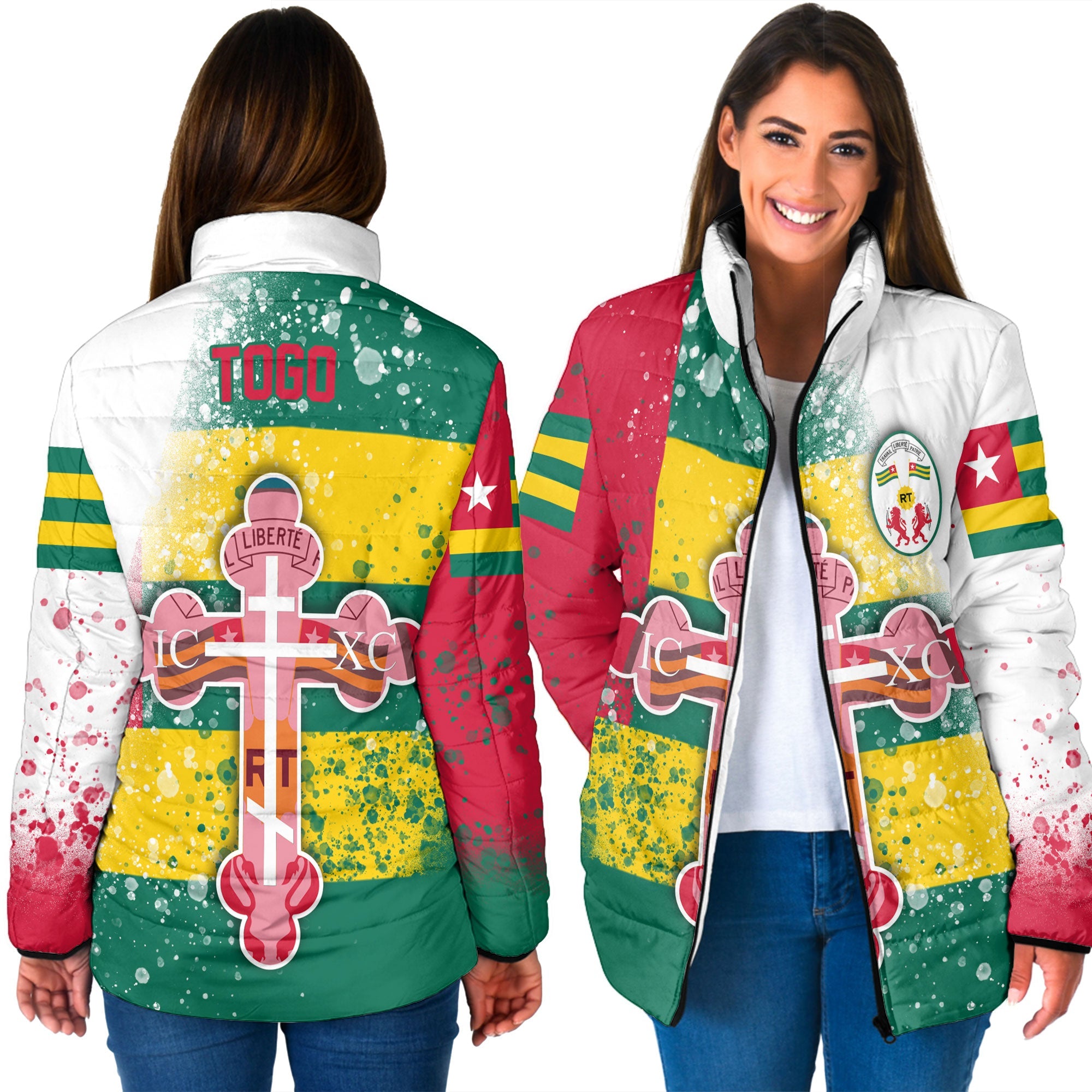 Togo Women Padded Jacket Flag & Coat Of Arms Orthodox Style