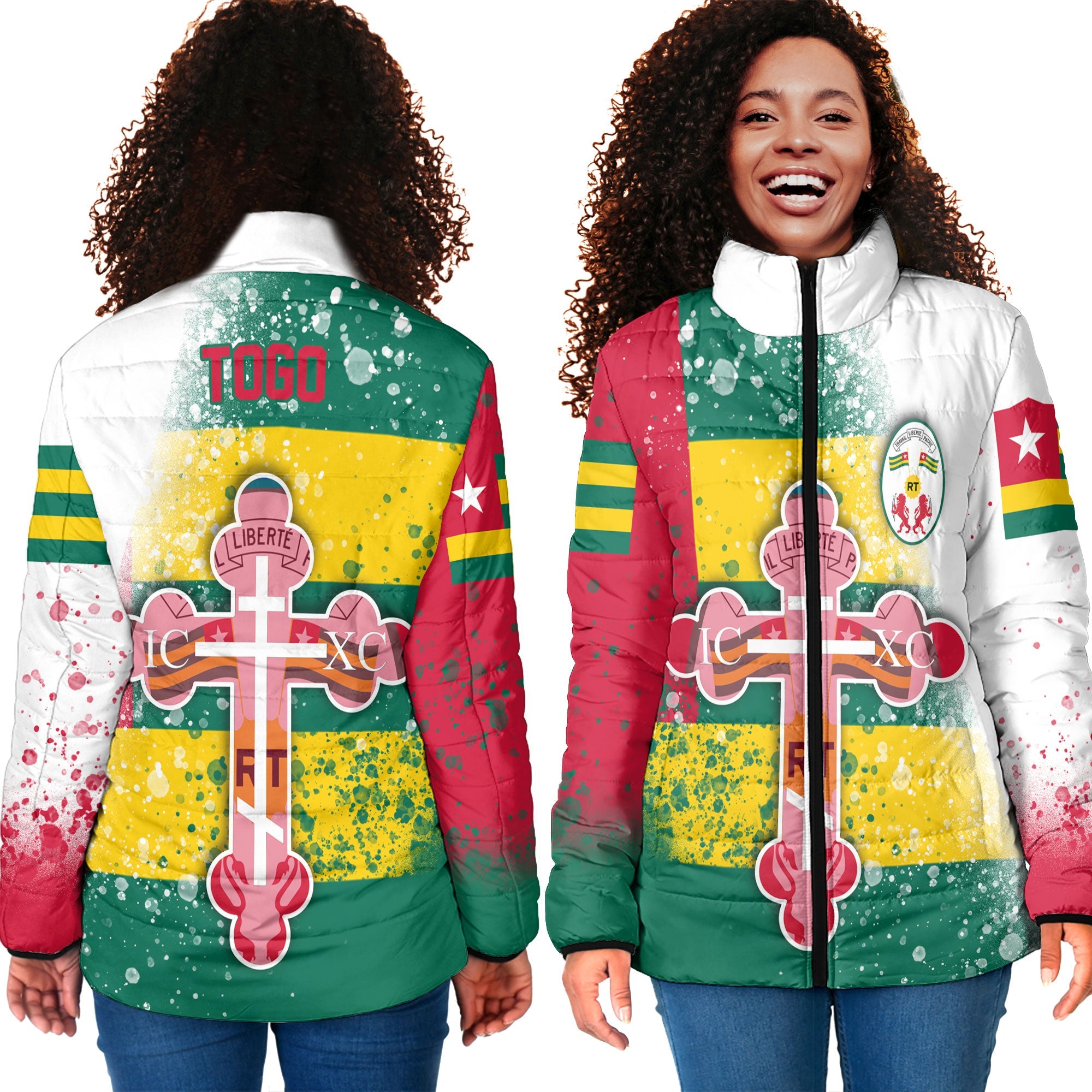 Togo Women Padded Jacket Flag & Coat Of Arms Orthodox Style