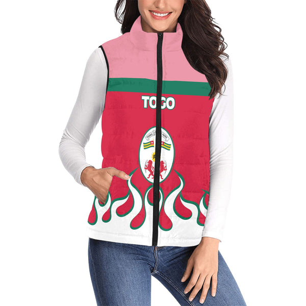 Togo Women Padded Jacket Vest Flag & Coat Of Arms Fire Hockey Style