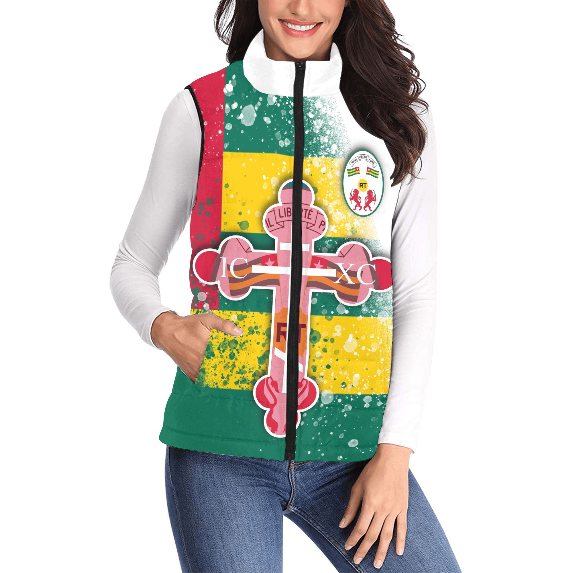 Togo Women Padded Jacket Vest Flag & Coat Of Arms Orthodox Style