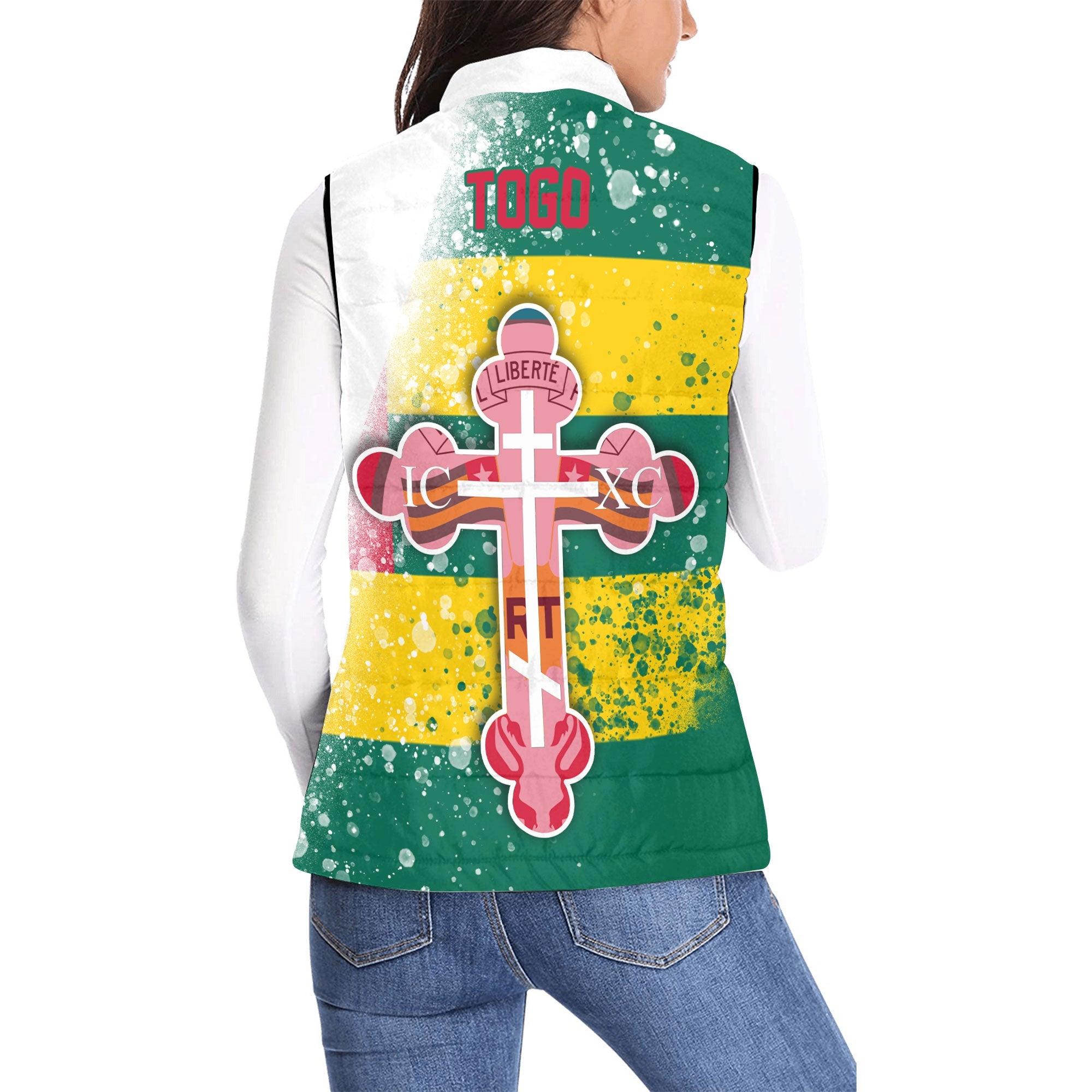 Togo Women Padded Jacket Vest Flag & Coat Of Arms Orthodox Style