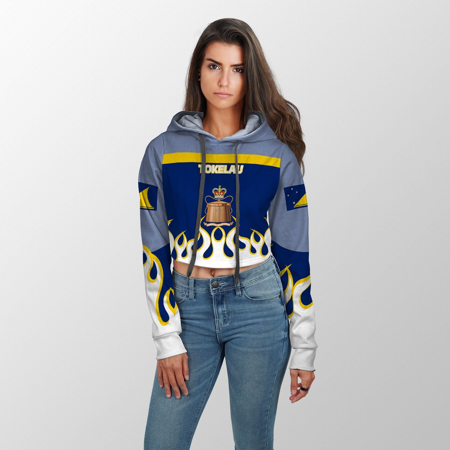 Tokelau Crop Hoodie Flag & Coat Of Arms Fire Hockey Style