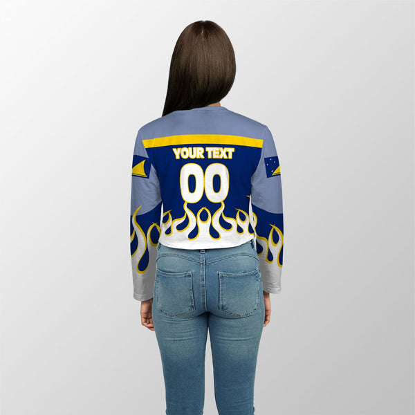 Tokelau Crop Top Long TShirt Flag & Coat Of Arms Fire Hockey Style