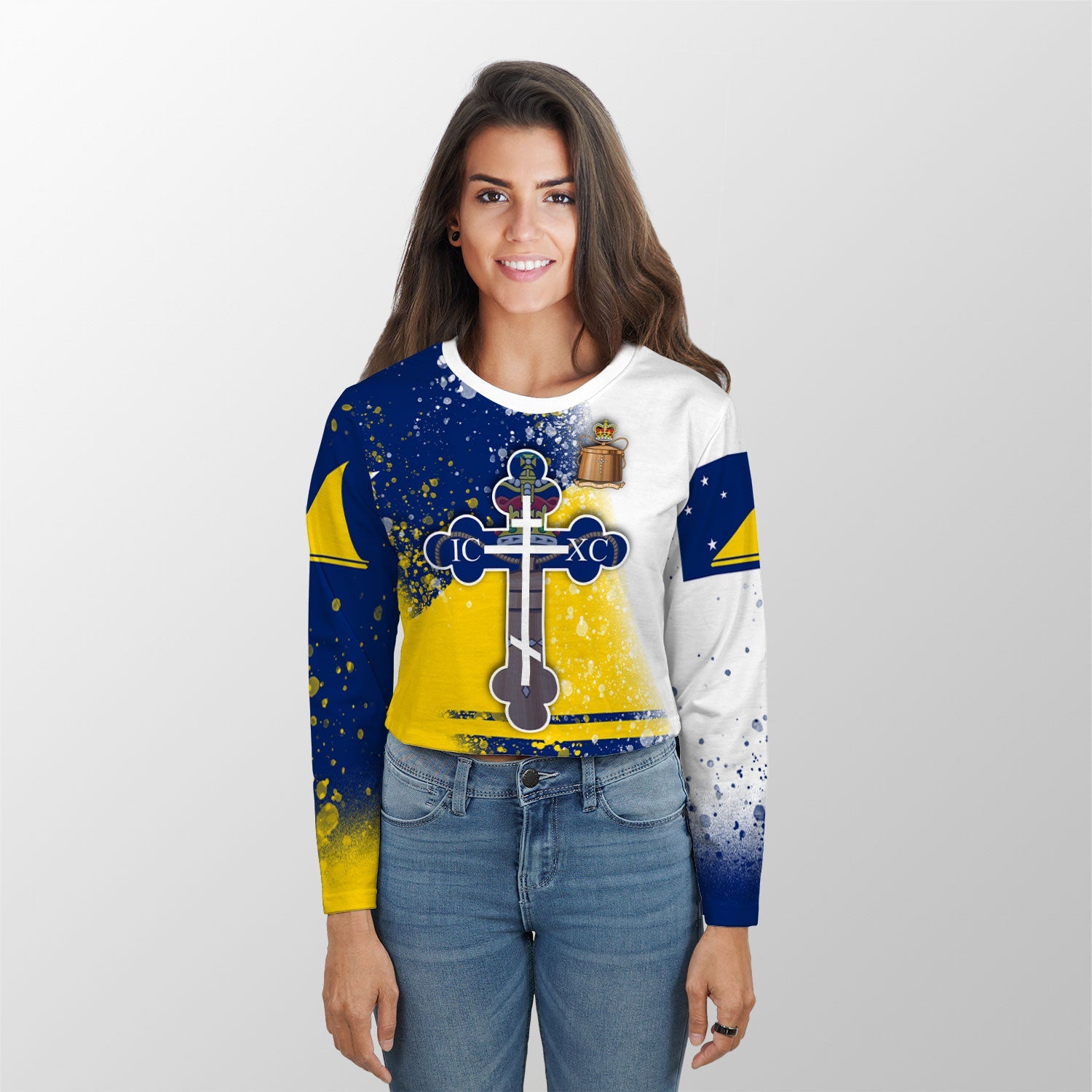 Tokelau Crop Top Long TShirt Flag & Coat Of Arms Orthodox Style