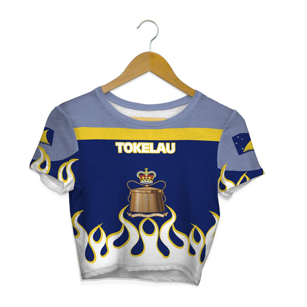 Tokelau Crop Top T Shirt Flag & Coat Of Arms Fire Hockey Style