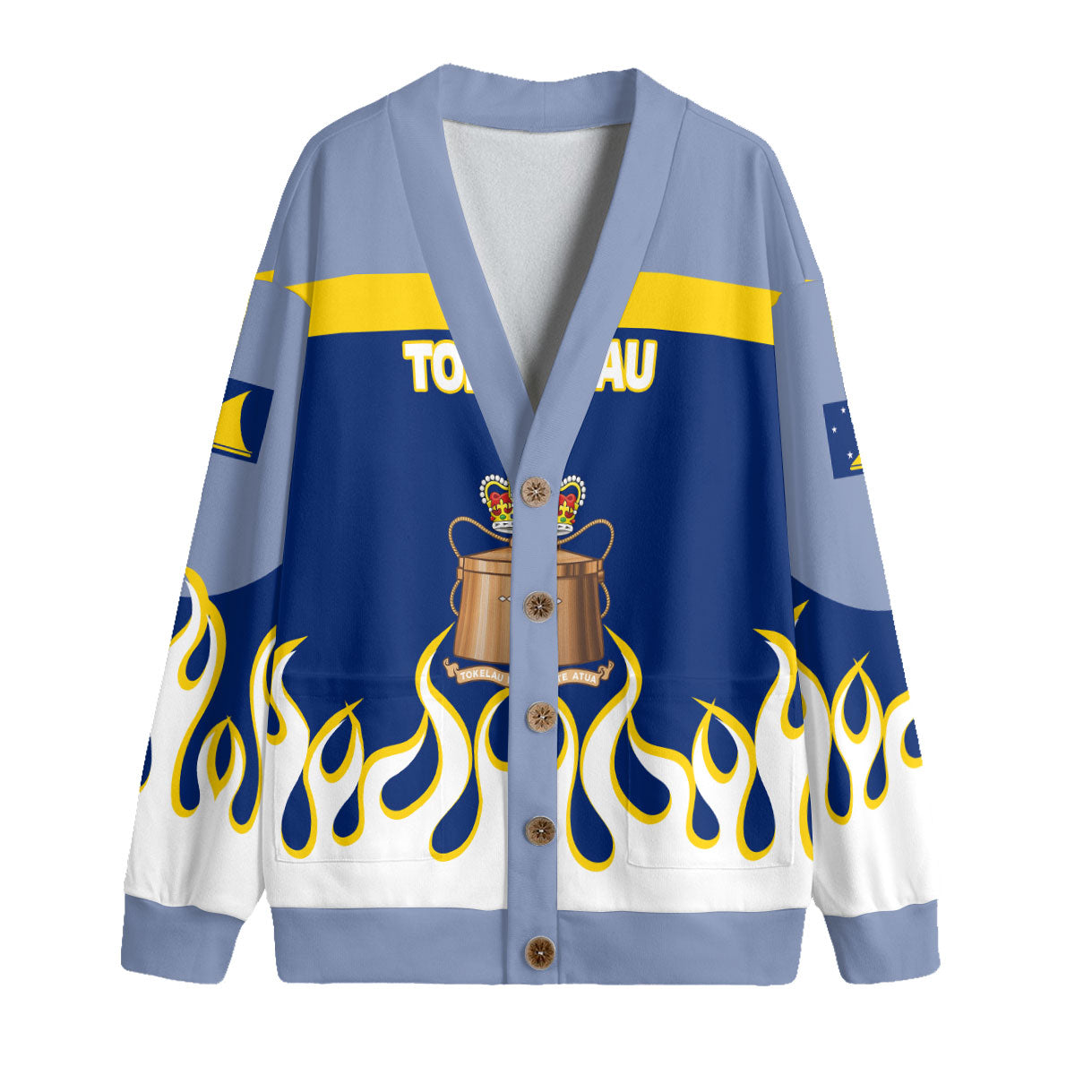 Tokelau Fleece Cardigan Flag & Coat Of Arms Fire Hockey Style