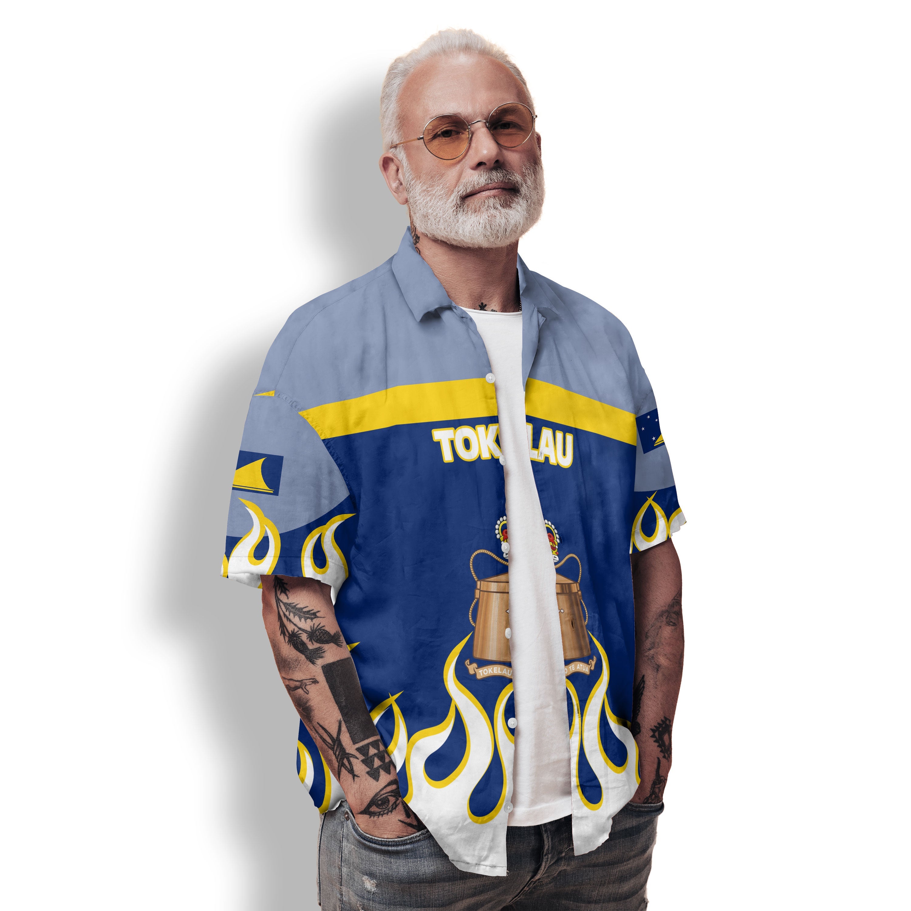 Tokelau Hawaiian Shirt Flag & Coat Of Arms Fire Hockey Style