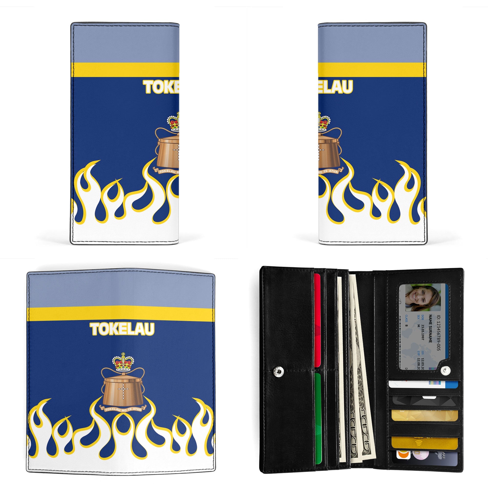 Tokelau Leather Wallet Flag & Coat Of Arms Fire Hockey Style