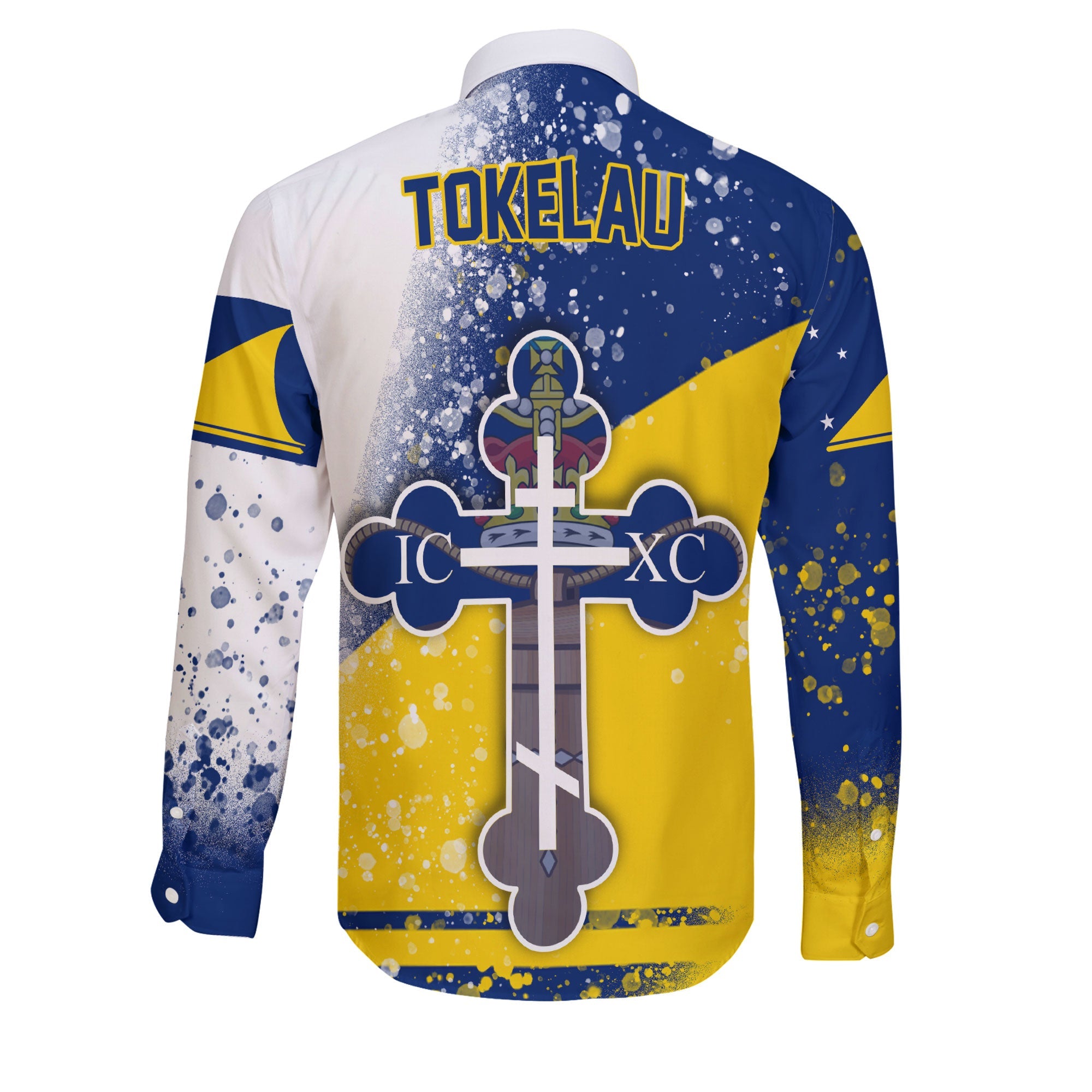 Tokelau Long Sleeve Button Shirt Flag & Coat Of Arms Orthodox Style