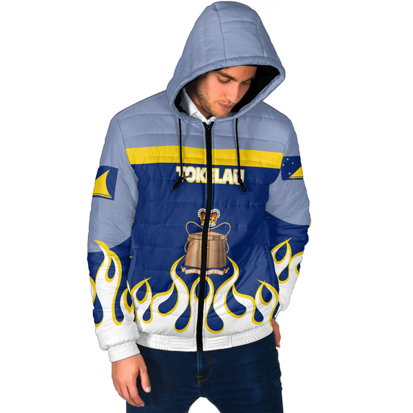 Tokelau Men Hooded Padded Jacket Flag & Coat Of Arms Fire Hockey Style