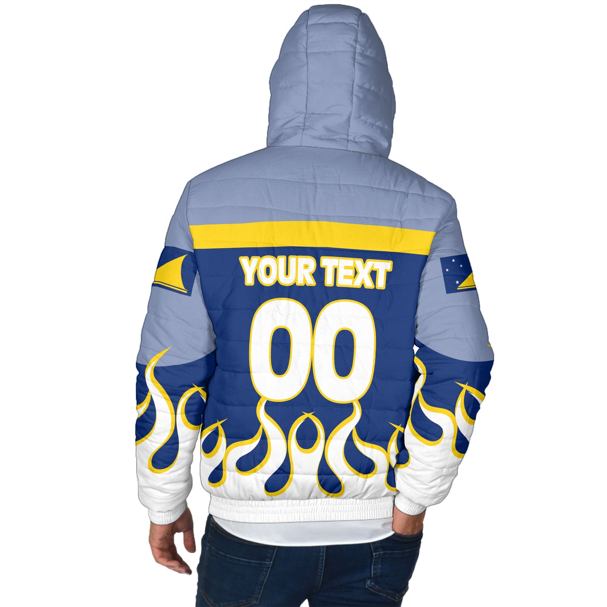 Tokelau Men Hooded Padded Jacket Flag & Coat Of Arms Fire Hockey Style