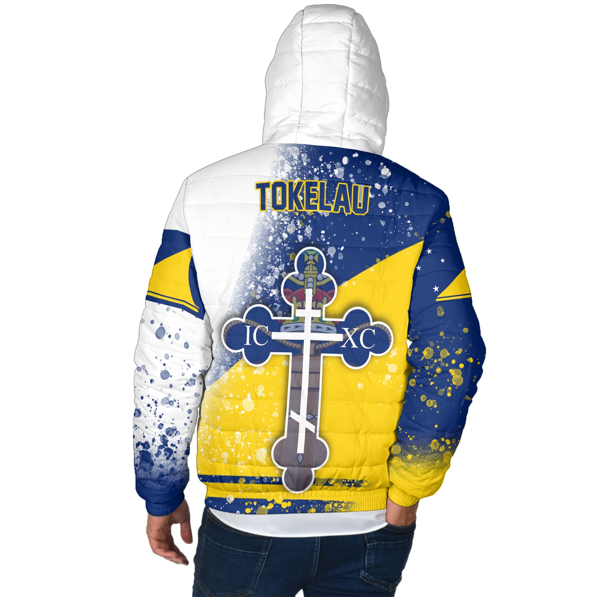 Tokelau Men Hooded Padded Jacket Flag & Coat Of Arms Orthodox Style