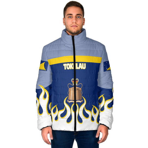 Tokelau Men Padded Jacket Flag & Coat Of Arms Fire Hockey Style