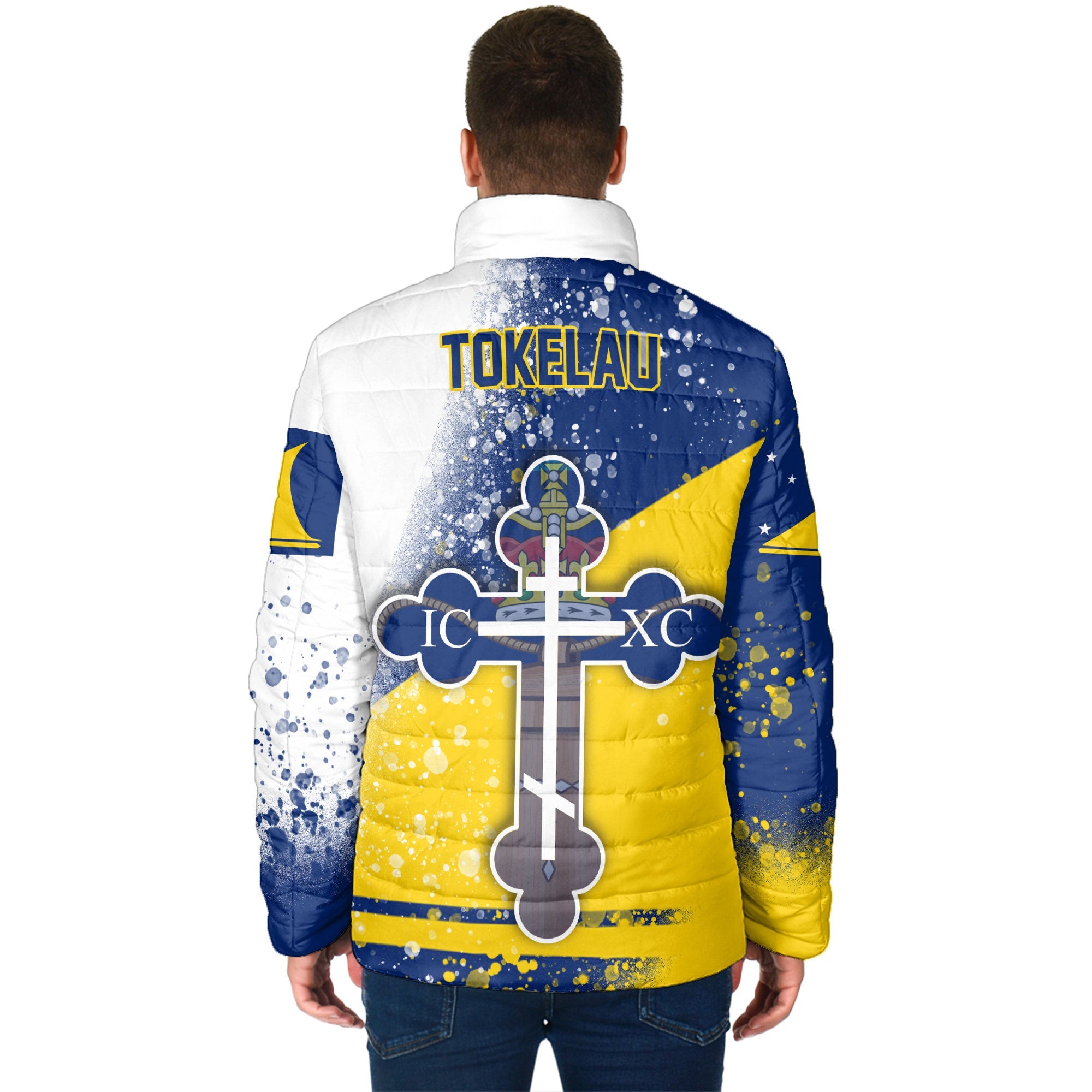 Tokelau Men Padded Jacket Flag & Coat Of Arms Orthodox Style