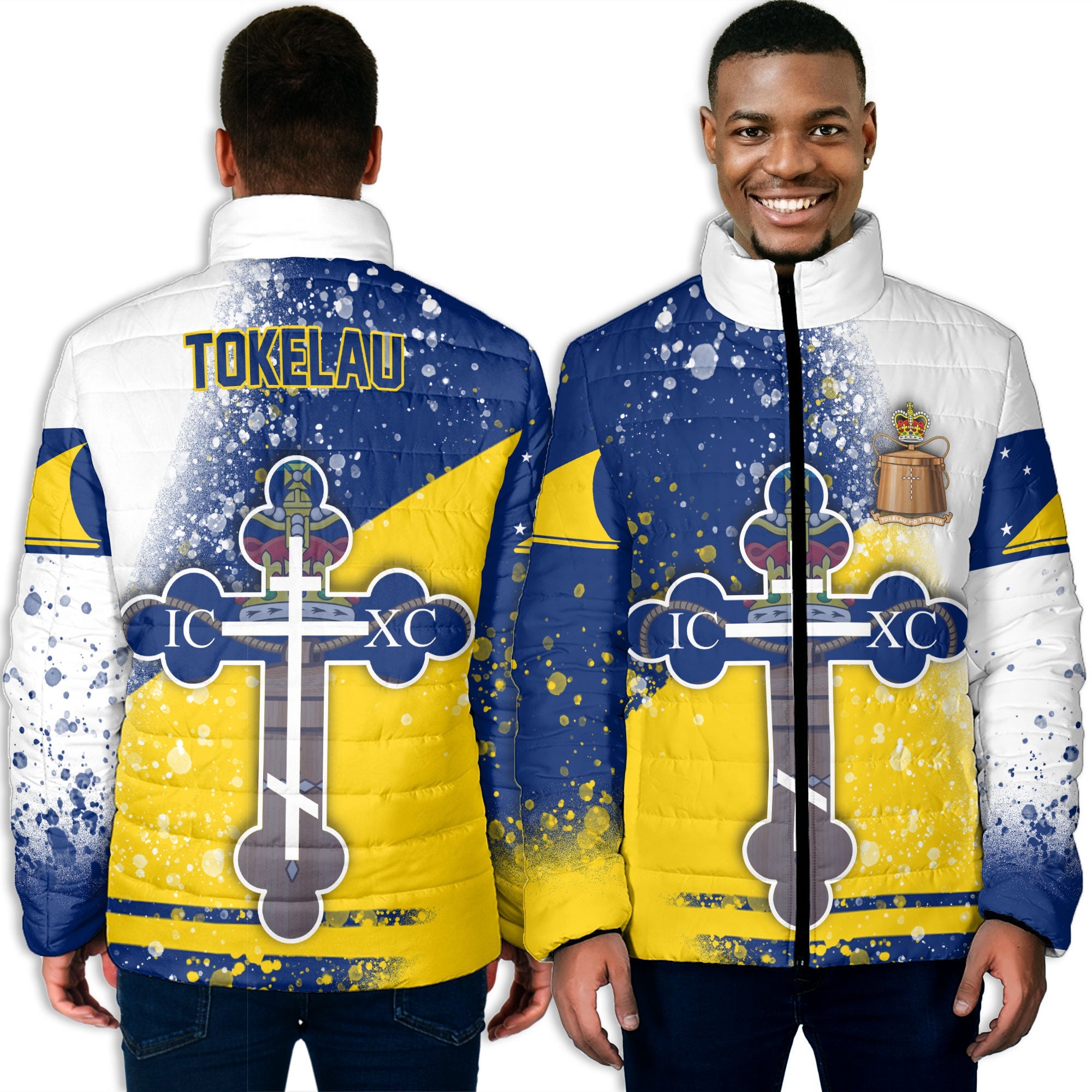 Tokelau Men Padded Jacket Flag & Coat Of Arms Orthodox Style