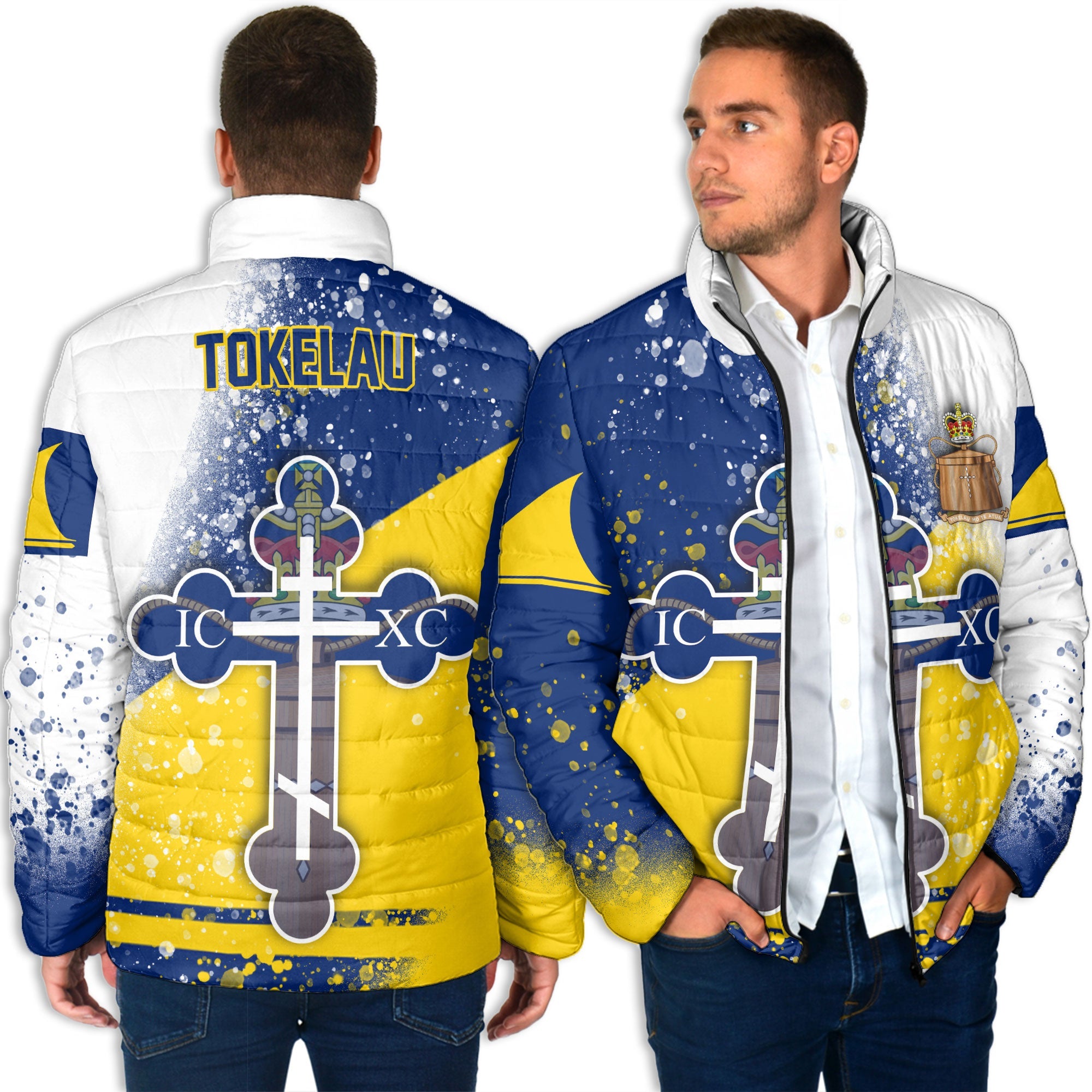 Tokelau Men Padded Jacket Flag & Coat Of Arms Orthodox Style