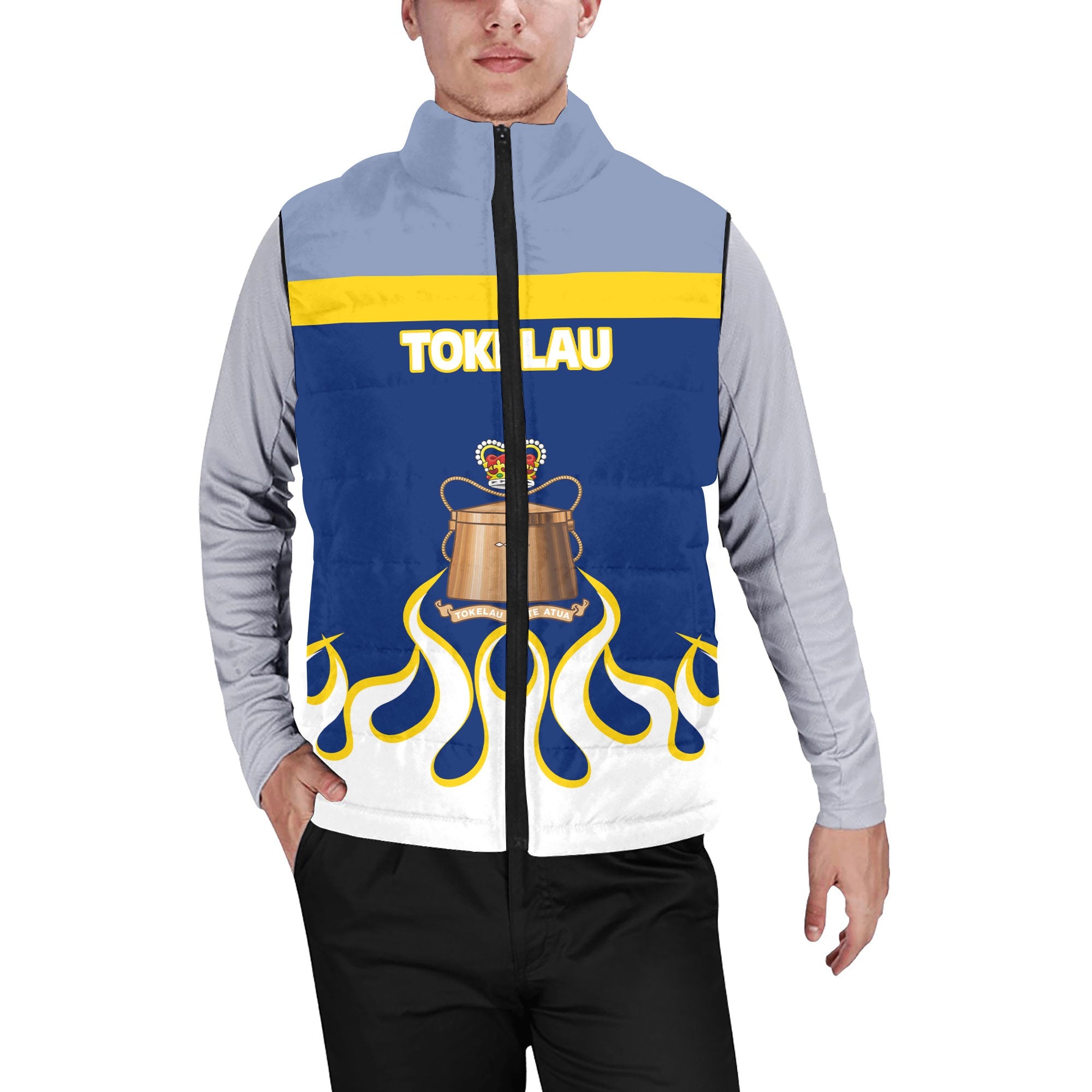 Tokelau Men Padded Jacket Vest Flag & Coat Of Arms Fire Hockey Style