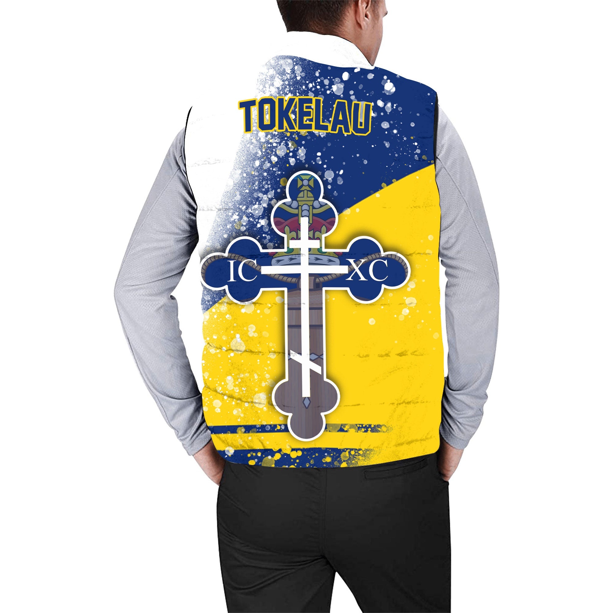 Tokelau Men Padded Jacket Vest Flag & Coat Of Arms Orthodox Style