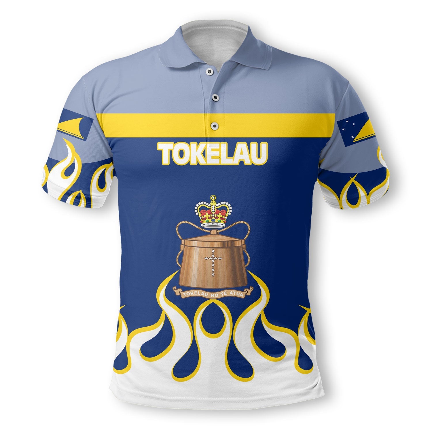 Tokelau Polo Shirt Flag & Coat Of Arms Fire Hockey Style