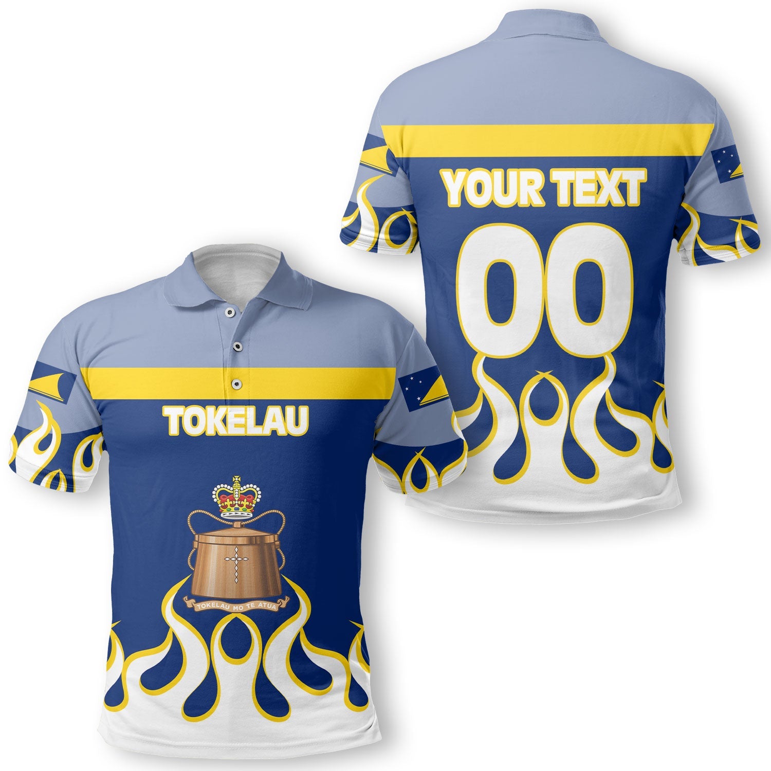 Tokelau Polo Shirt Flag & Coat Of Arms Fire Hockey Style