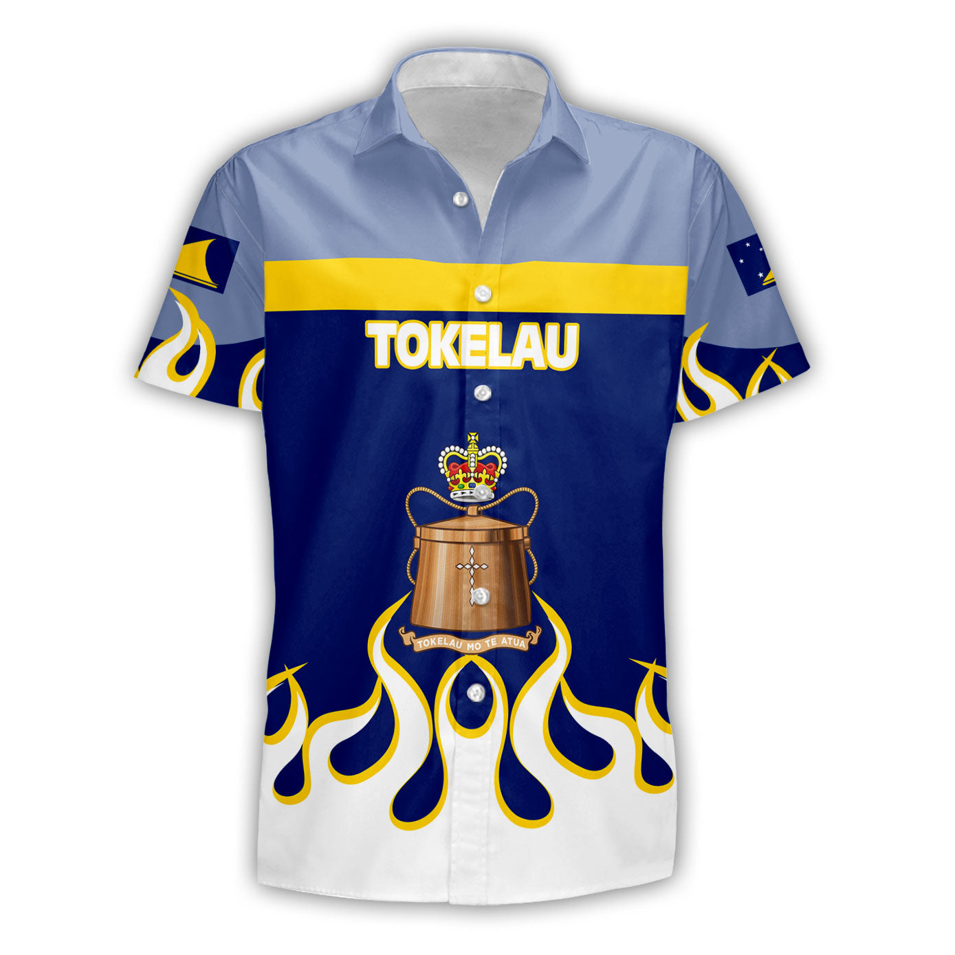 Tokelau Short Sleeve Shirt Flag & Coat Of Arms Fire Hockey Style