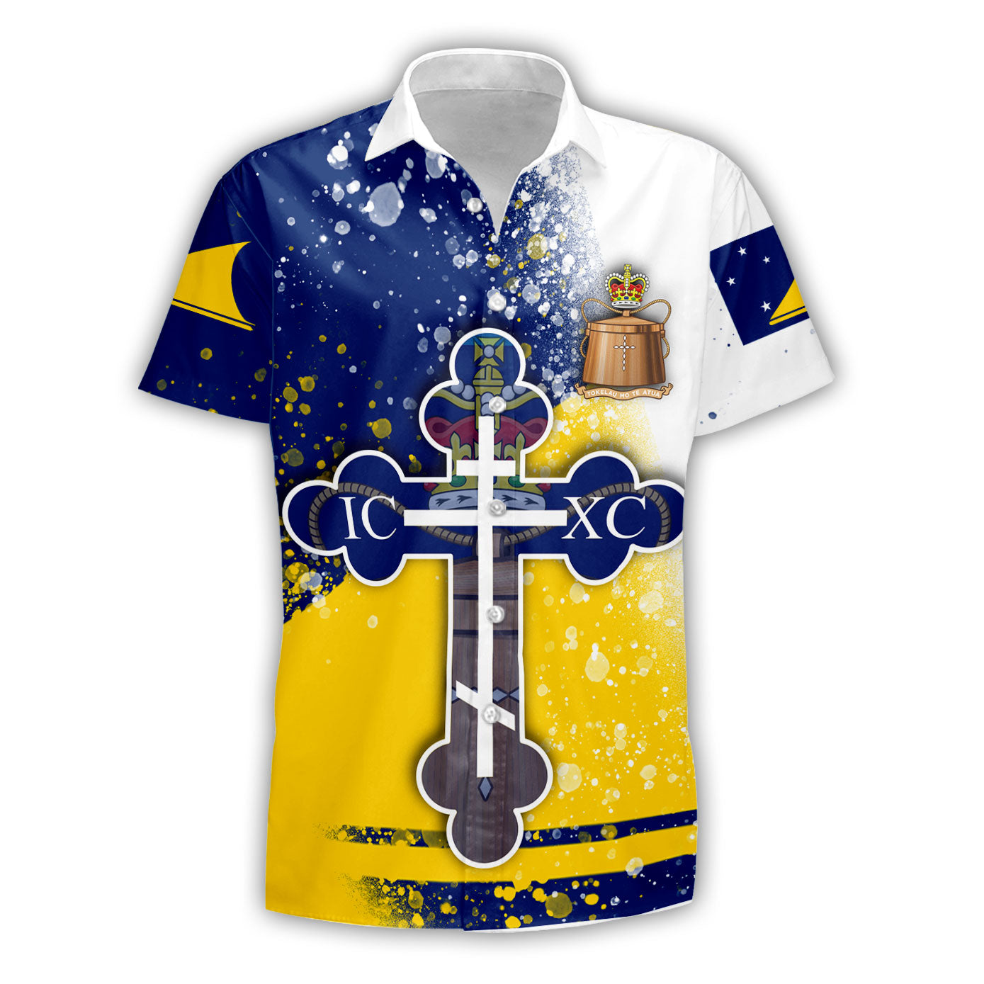 Tokelau Short Sleeve Shirt Flag & Coat Of Arms Orthodox Style