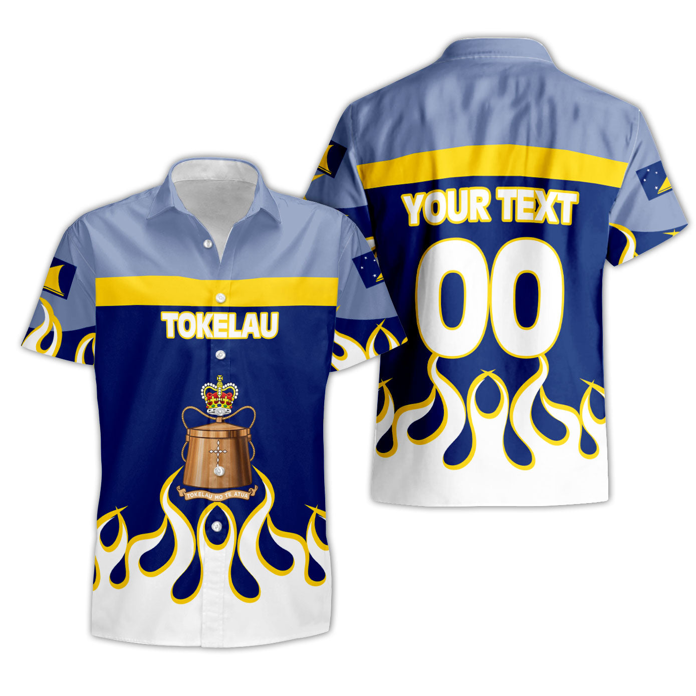 Tokelau Short Sleeve Shirt Flag & Coat Of Arms Fire Hockey Style