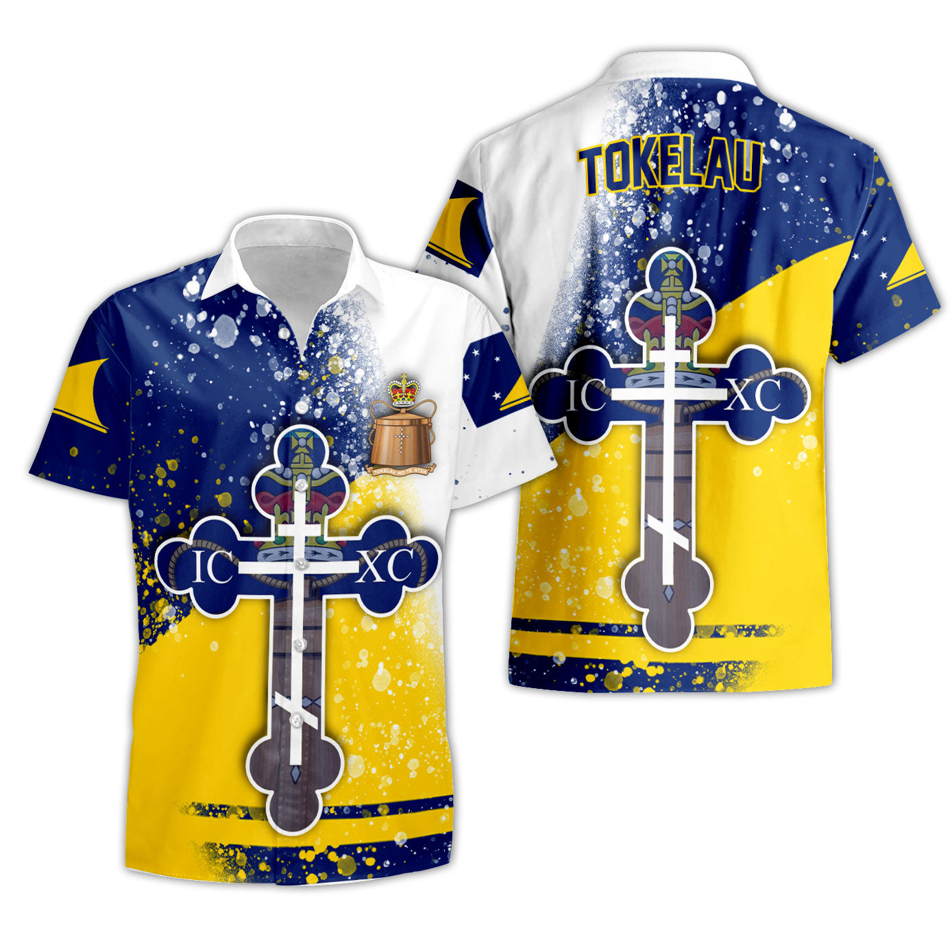 Tokelau Short Sleeve Shirt Flag & Coat Of Arms Orthodox Style