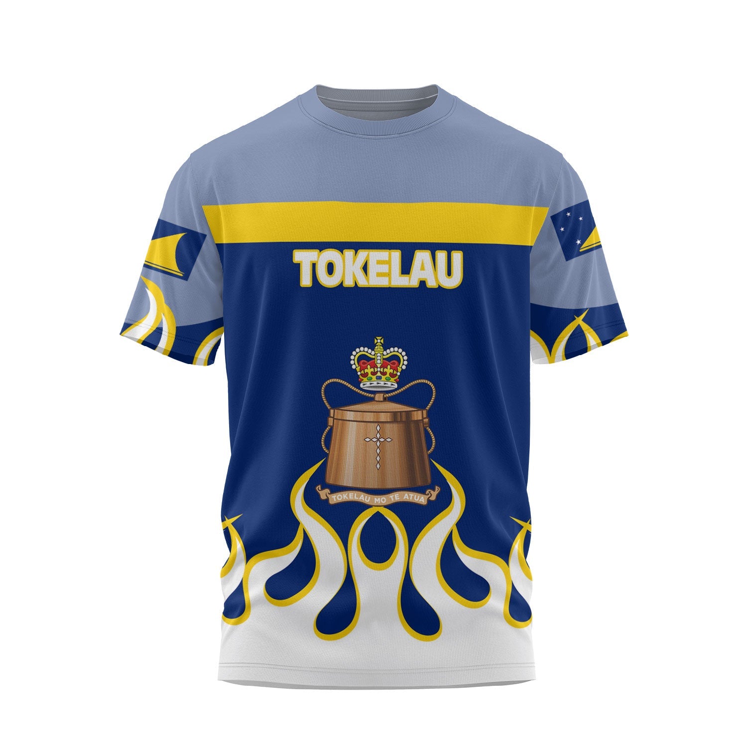 Tokelau T Shirt Flag & Coat Of Arms Fire Hockey Style