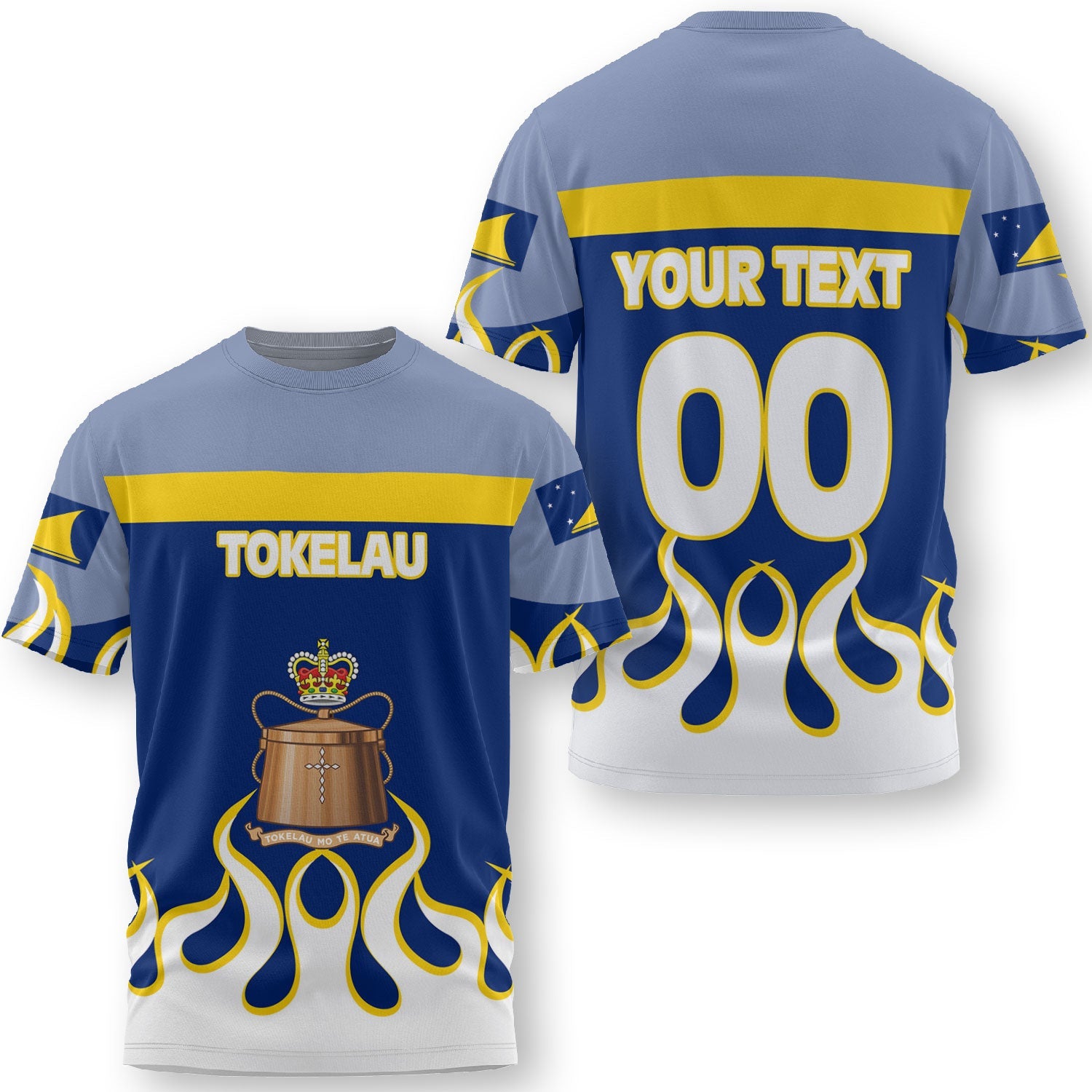 Tokelau T Shirt Flag & Coat Of Arms Fire Hockey Style