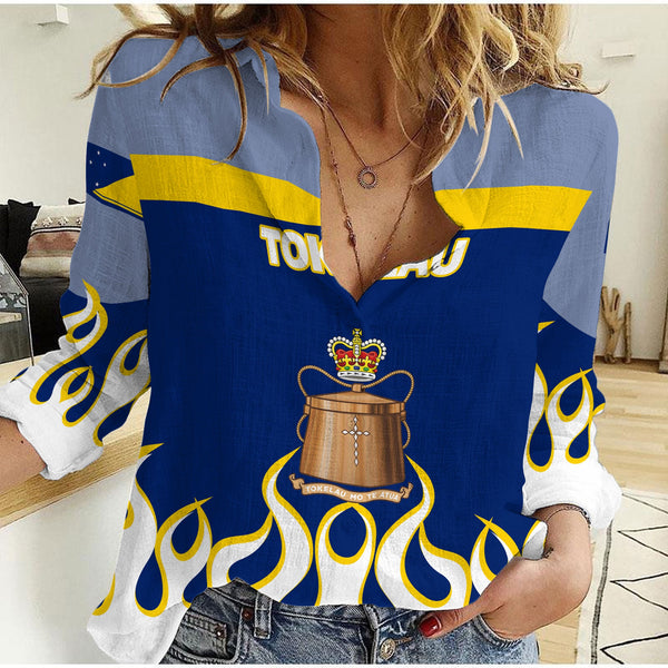 Tokelau Women Casual Shirt Flag & Coat Of Arms Fire Hockey Style