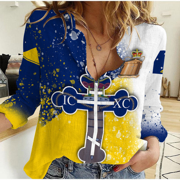 Tokelau Women Casual Shirt Flag & Coat Of Arms Orthodox Style