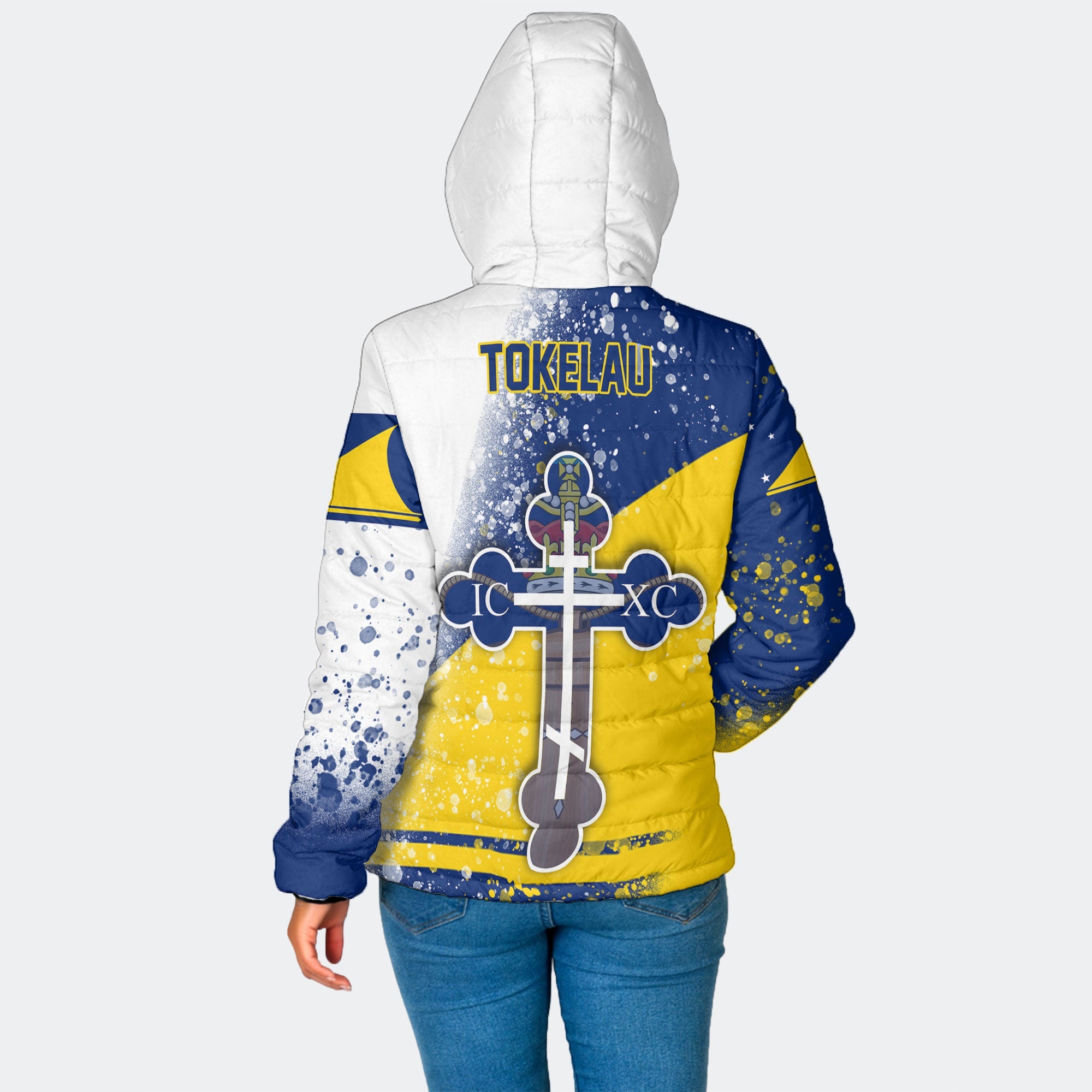 Tokelau Women Hooded Padded Jacket Flag & Coat Of Arms Orthodox Style