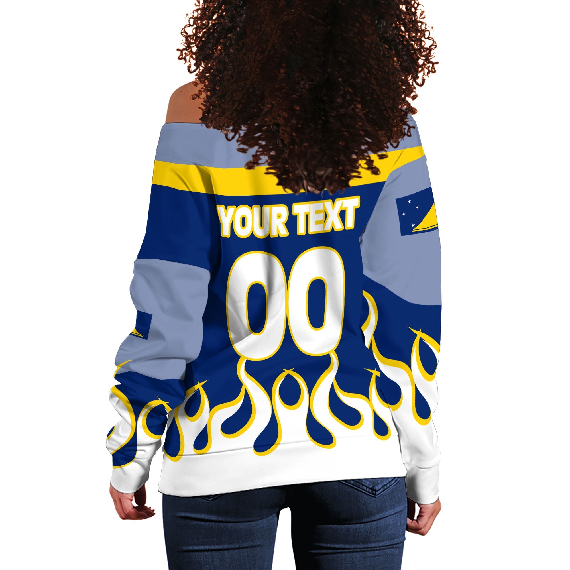 Tokelau Women Off Shoulder Sweatshirt Flag & Coat Of Arms Fire Hockey Style