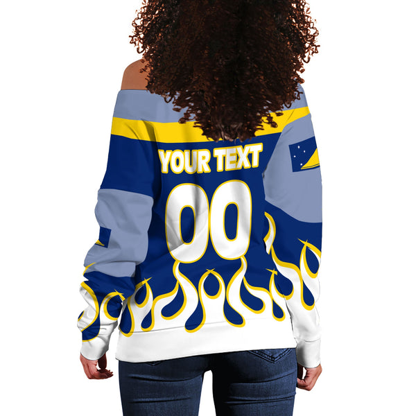 Tokelau Women Off Shoulder Sweatshirt Flag & Coat Of Arms Fire Hockey Style