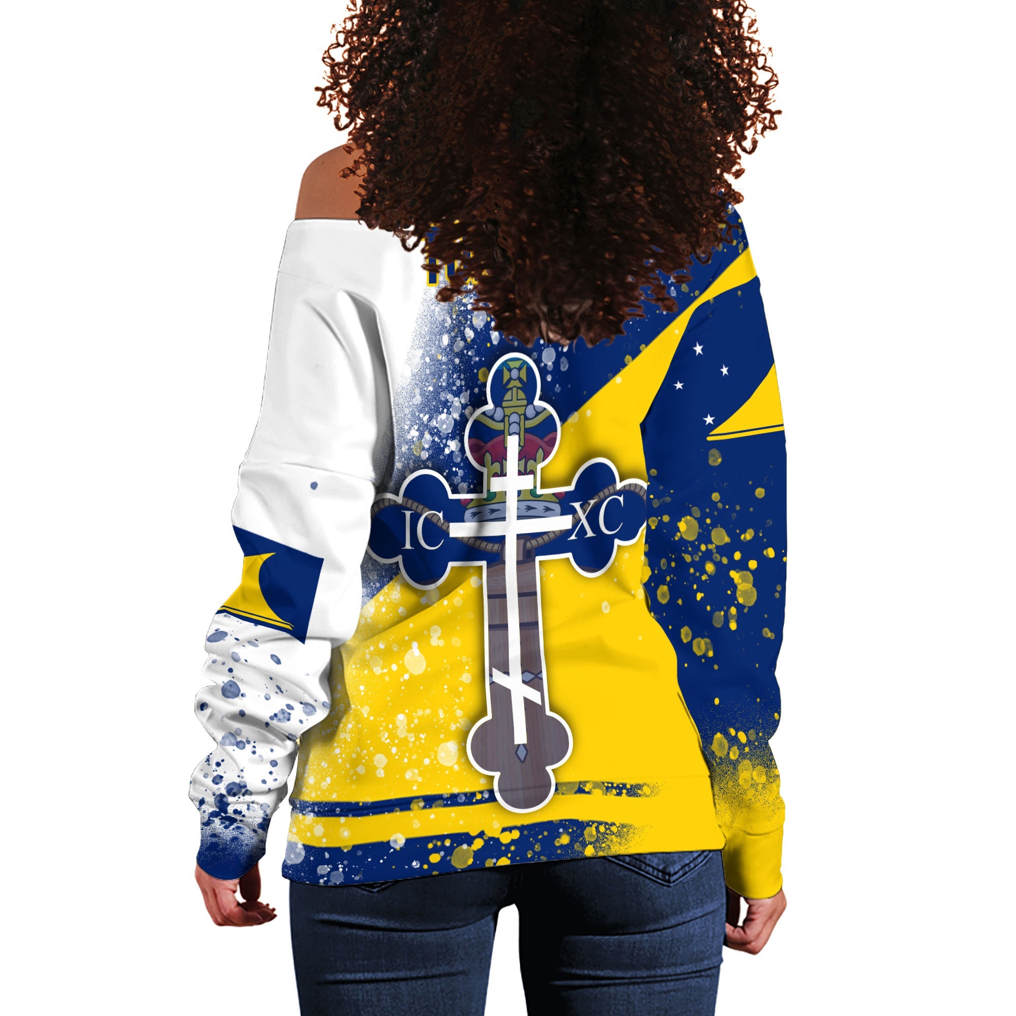 Tokelau Women Off Shoulder Sweatshirt Flag & Coat Of Arms Orthodox Style