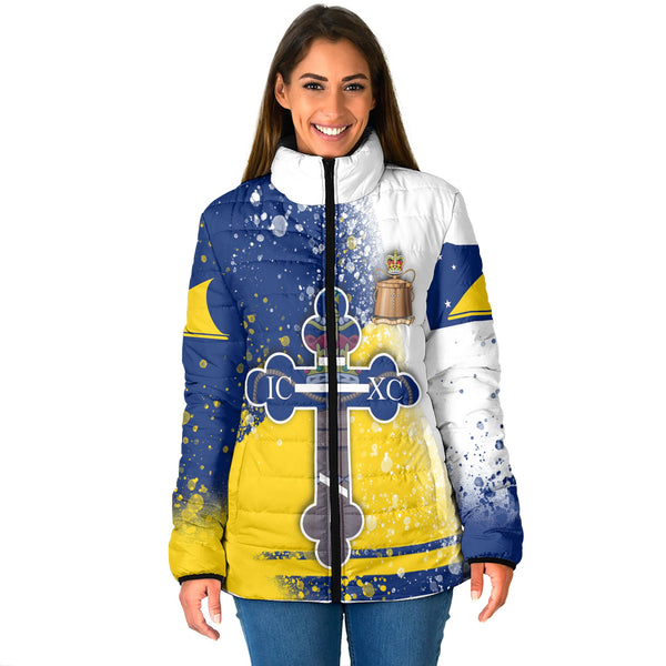 Tokelau Women Padded Jacket Flag & Coat Of Arms Orthodox Style