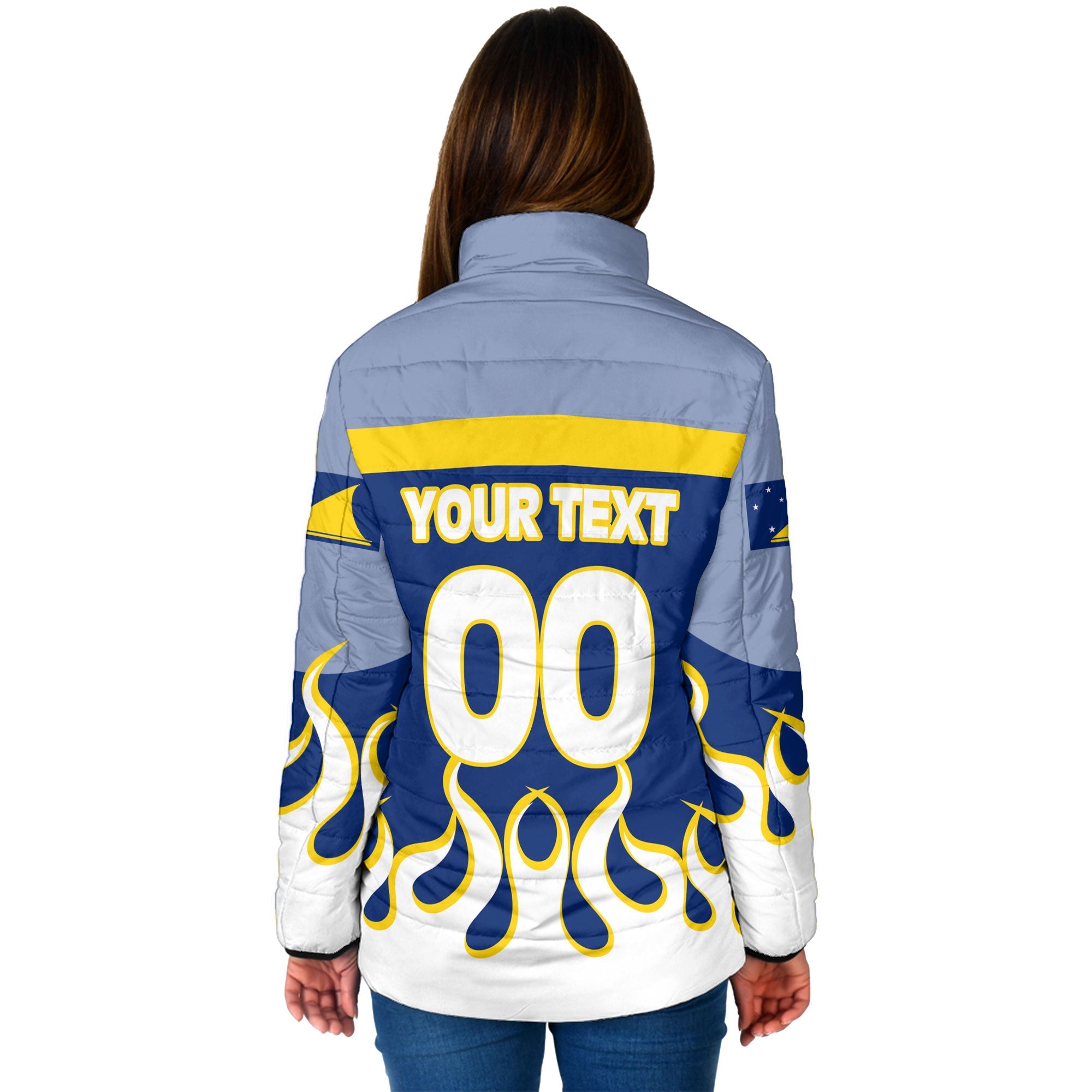 Tokelau Women Padded Jacket Flag & Coat Of Arms Fire Hockey Style