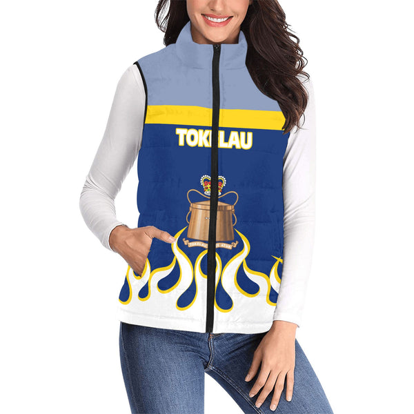 Tokelau Women Padded Jacket Vest Flag & Coat Of Arms Fire Hockey Style