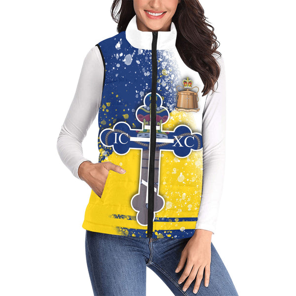 Tokelau Women Padded Jacket Vest Flag & Coat Of Arms Orthodox Style