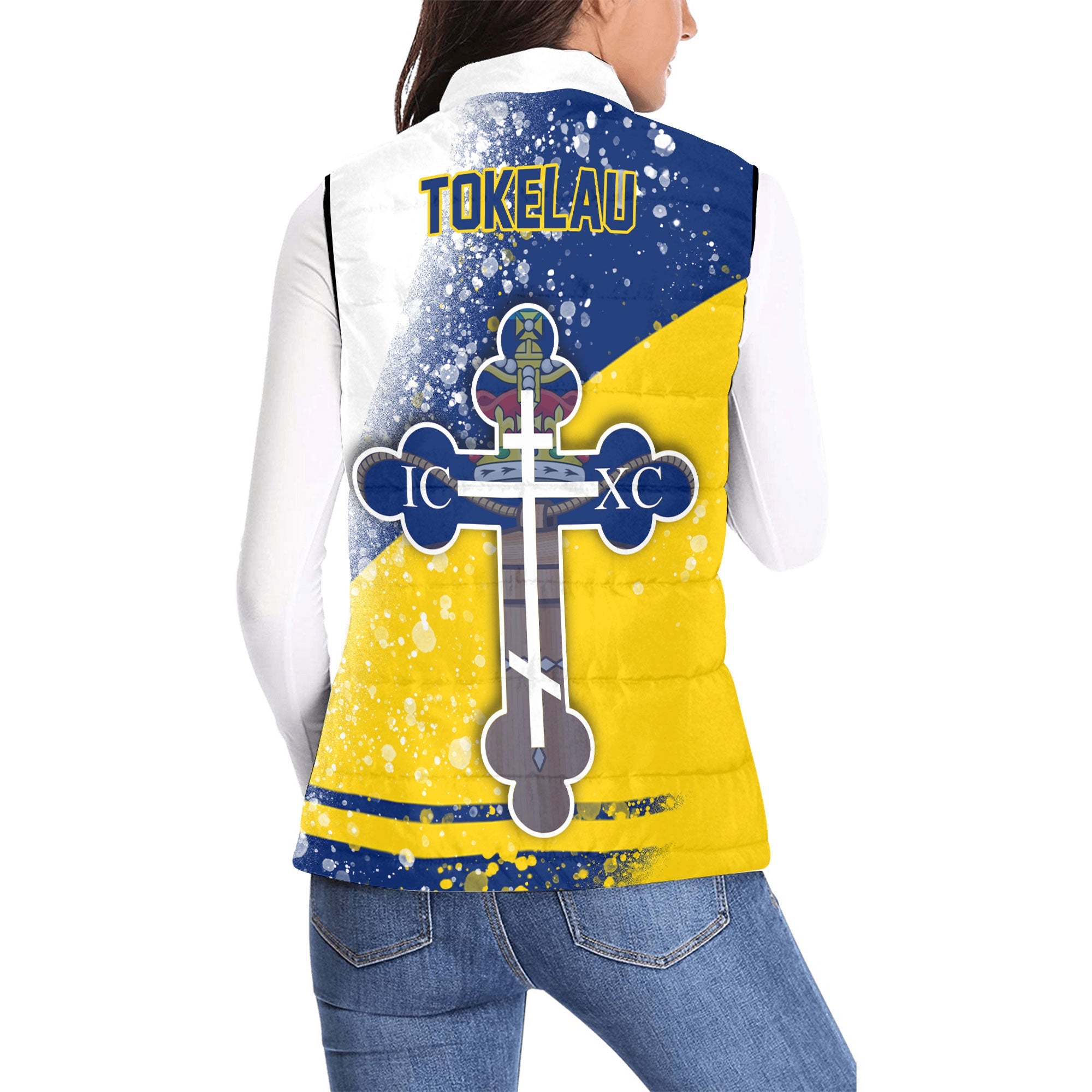 Tokelau Women Padded Jacket Vest Flag & Coat Of Arms Orthodox Style