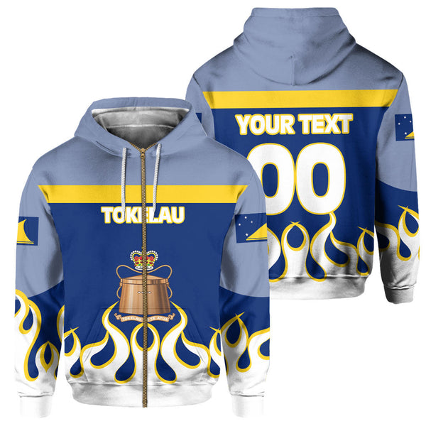 Tokelau Zip Hoodie Flag & Coat Of Arms Fire Hockey Style