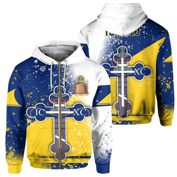 Tokelau Zip Hoodie Flag & Coat Of Arms Orthodox Style